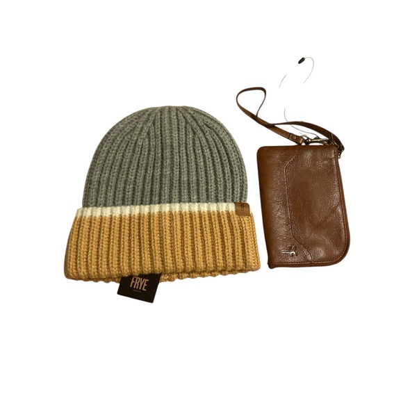 Frye Gray and Brown Knit Beanie with Brown Leather Wallet - Picture 3 of 6